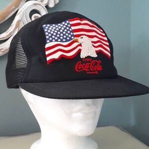 Vintage Coca Cola Truckers Hat w American Flag & Eagle 🍀
